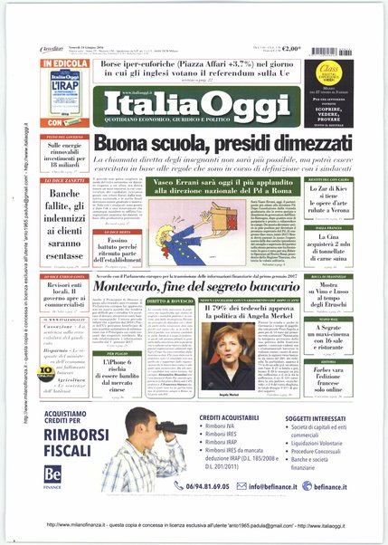 Italia oggi : quotidiano di economia finanza e politica